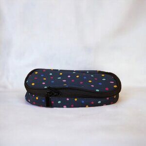 Blue With Multi- Color Polka Dot Pencil Case , Pouch, Stationery Bag for Student